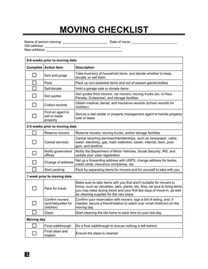 How to organize a move checklists?