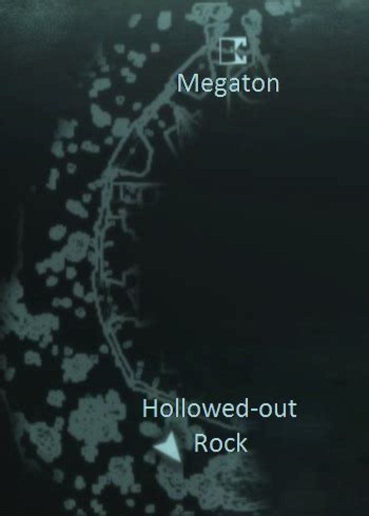 Where is the hollowed out rock behind megaton?