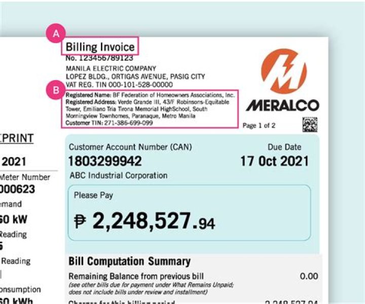 Where is the subscriber number in meralco bill?
